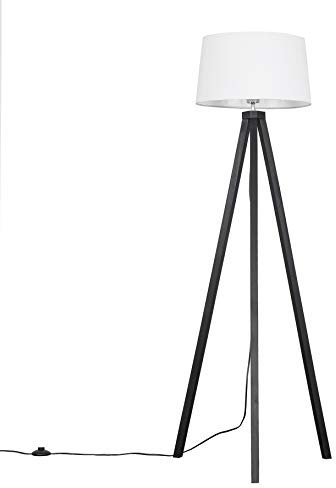 MiniSun | Modern Black Wood Tripod Floor Lamp with a White Tapered Shade | Floor Lamps & Torchieres, Home Décor & Improvement Essential | Includes Bulb [3000K Warm White]