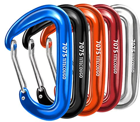 TITECOUGO Sturdy Carabiner Clips, 12KN (2697 lbs) Heavy Duty Caribeaners for Camping, Hiking, Outdoor and Gym etc, Small Carabiners for Dog Leash and Harness 5 color