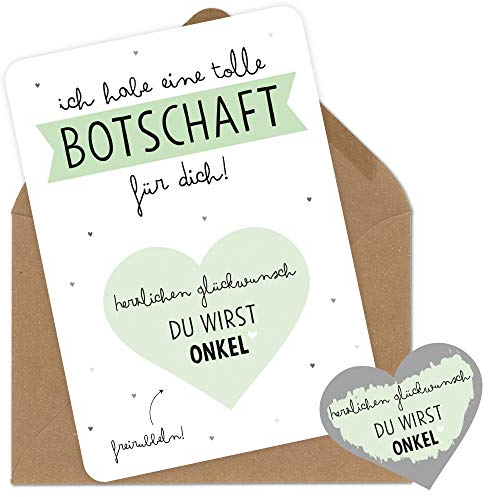 OWLBOOK Rubbelkarte Du wirst Onkel Rubbellos mit tolle Botschaft Geschenke Geschenkideen für Onkel zum Schwangerschaft verkünden Wir bekommen ein Baby
