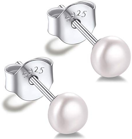 Silvora Perlenohrringe Silber 925 Klassische Perlen Ohrstecker 4mm Button Weiß Süßwasser Zuchtperlen für Damen S925 Silber Perlenohrstecker mit Echten Perlen