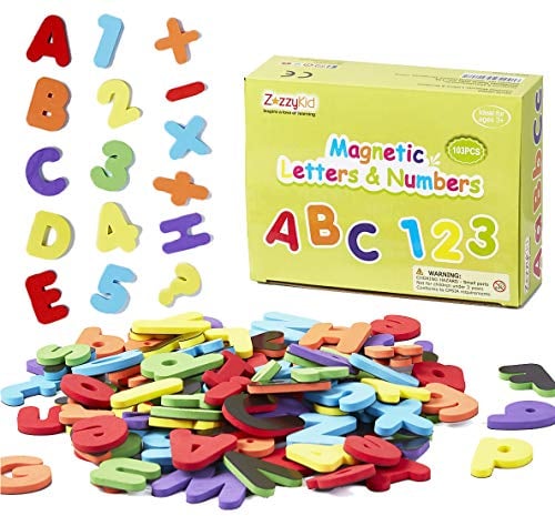ZazzyKid Magnetbuchstaben und Zahlen für Kinder: 103 Schaumstoffmagnete für die Früherziehung -Kleinkinder Lernen & Spielen - Mathe & Alphabete