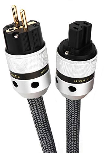 Monosaudio HiFi Netzkabel 16mm 1M/3,3FT Kupfer Abschirmung High End Kaltgerätekabel 2 polig OFC AC Audiophil Stromkabel mit EU Schuko IEC C15 Buchse Stecker für DVD/Verstärker/Decoder/Subwoofer/AMP