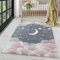 Carpettex Kinderteppich Mond- und Sterne Design Pink 120 cm Rund - Kurzflor Teppich Kinderzimmer für Mädchen und Jungen Pflegeleicht Weicher Flor - Spielteppich Babyteppich Gaming Teppich Babyzimmer