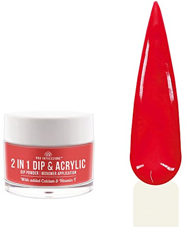 Pro Impressions - 2 In 1 Dip & Acrylic Powder - No.6 Ruby Red - 30g (Coloured Acrylic, Extensions, Overlay)