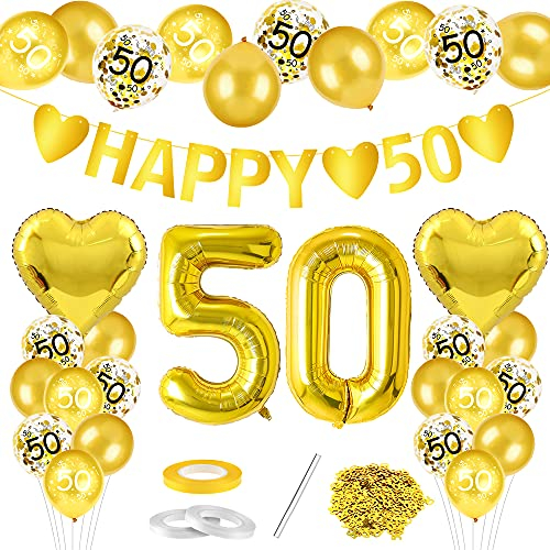Goldene Hochzeit Luftballon, 50. Hochzeitstag Luftballons, Goldene Luftballons Deko Set, 38 Stück Goldene Hochzeit Feier Jubiläum Ballons, für Silberne Hochzeit Feier Jubiläum Luftballons Deko