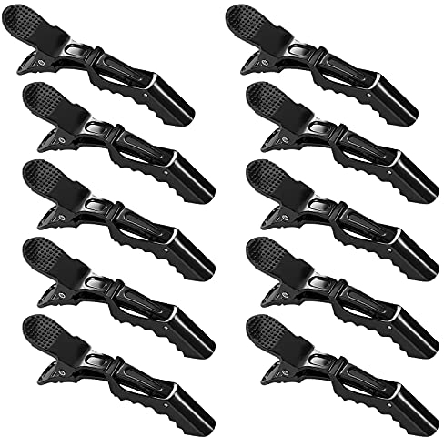 12 Stück Haarklemmen Haarclips Friseur Clips Combi-Clip Friseur Abteilklammern krokodil aus Kunststoff, Professionelle Schwarz Styling Haarklammern für Damen