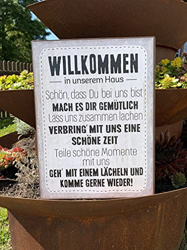 Rostalgie Metall Schild Willkommen in unserem Haus 35 x 26 cm