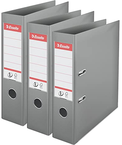 Esselte VIVIDA 624284 Aktenordner, A4, 75 mm Rücken, 500 Blatt Kapazität, PP, Kunststoffdeckel, Aktenordner und Ordner, grau, 3 Stück, 624284