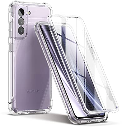 SURITCH für Samsung Galaxy S21 fe 5g Hülle 360°Stoßfest Transparent Front Und Rückenschutz Handyhülle TPU Bumper Eingebautem Displayschutz Schutzhülle für Samsung S21 FE 6,4 Zoll-Transparent