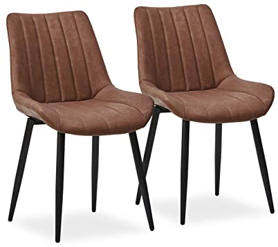 CLIPOP Esszimmerstühle 2er Set mit Metallbeinen, Küchen Stühle für Esszimmer Büro Restaurant (Kunstleder Braun, 2er Essstühle)