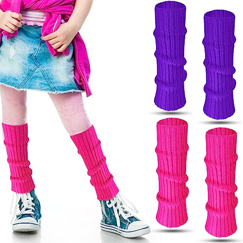 Loopeer 2 Pairs Neon Leg Warmers for Girls 11 in 2Color