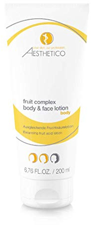 AESTHETICO fruit complex body & face lotion, 3 x 200 ml | Fruchtsäurelotion für Gesicht und Körper, glättet unreine und reife Haut, mit Weihrauch, Hyaluronsäure und Urea