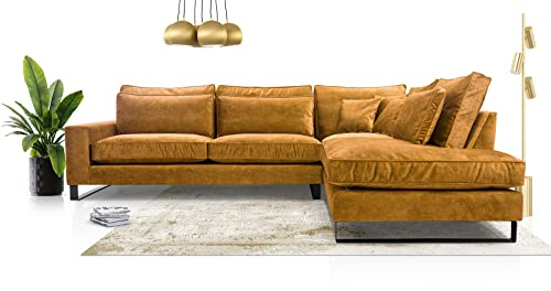 Siblo Ecksofa mit Kissen 90x310x224 cm CORBLACK Kollektion - Elegante Polstersofa - Große Couch L Form für Wohnzimmer - Freistehendes L-Sofa - Eckcouch 4 Sitzer - Braun - Rechte Seite