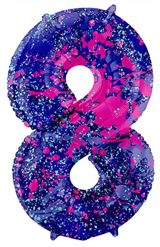 Folat 63908 Luftballon Geburtstag Ziffer Zahl 8 Paint Splash Lila Weltraum 86 cm - Helium Ballon Decoration Geburtstagdeko, Ballon Zahl