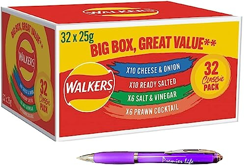 Walkers Variety Crisps contains 4 Different Flavours 32pksx25g By Premier Life Store with a Premier Life Store Pen