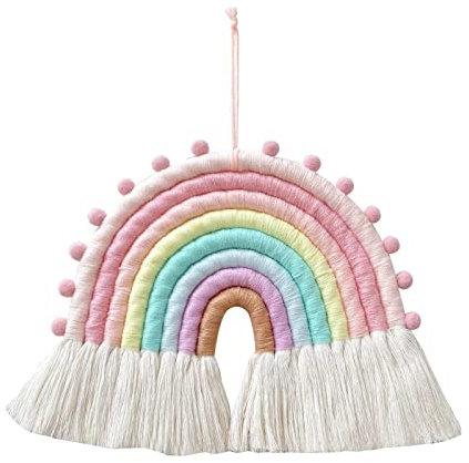 Makramee Regenbogen, Regenbogen Deko Kinderzimmer, Wandbehang Home Decoration, Boho Wandteppiche Tapisserie (Rosa)