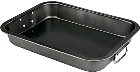 Tradineur - Bandeja rectangular para hornos con asas - Superficie Antiadherente - Rustidera de cocina, cocinar y servir - 7 x 28 x 40 cm