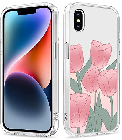 Galafu Case for iPhone XS Max, Clear Anti-Scratch TPU Silicone Slim Cover for Girls and Women, Transparent Cute Soft Bumper Shockproof Protective Cover for iPhone XS Max (6.5 inch), Pink Flower -4