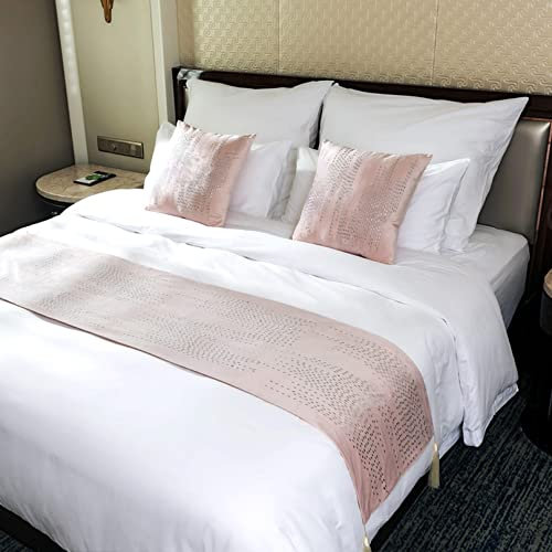 TTiiLoe Chemin de lit en velours rose, motif géométrique, rayures diamants, écharpe, couvre-lit d'hôtel, housse de lit douce, protection moderne pour chambre à coucher, 45 x 210 cm