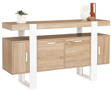 IDMarket - Buffet 140 cm Phoenix 4 Portes Bois et Blanc