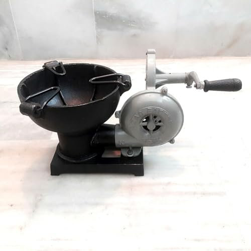 Horno de forja con soplador de mano, estilo vintage, tipo pedal, mango tamaño 19 cm