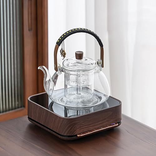 ZENATION Glas-Teekanne im japanischen Stil, 950 ml, mit herausnehmbarem Teesieb, Herdplatten-sicherer Teekessel, Teebereiter-Set für blühende und lose Blätter (transparent)