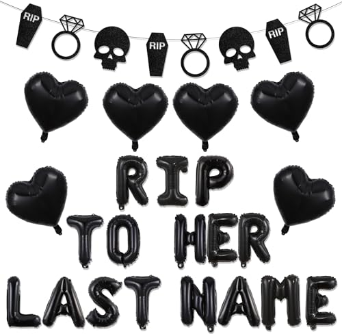 Wonmelody Gothic Bachelorette Party Dekoration Rip to Her Last Name Ballon Banner Schwarz Brautparty Party Dekor Rip Single Life Bride to be Party Dekor Spaß Bach Bride or Die Hochzeit Verlobung