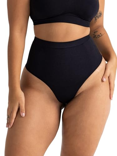 Dorina ABSOLUTE SCULPT Taillen-Tanga für Damen – Hohe Stützkraft, Nahtlos, Mid-Waist, Mit Verklebten Panels, Glattes Unsichtbares Finish, Schwarz