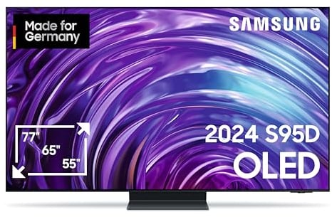Samsung OLED 4K S95D Fernseher 65 Zoll, Samsung TV mit Neural Quantum 4K AI Gen2 Prozessor, OLED HDR Pro, OLED Glare free, 4K Upscaling, Smart TV, KI TV, GQ65S95DATXZG, Deutsches Modell [2024]
