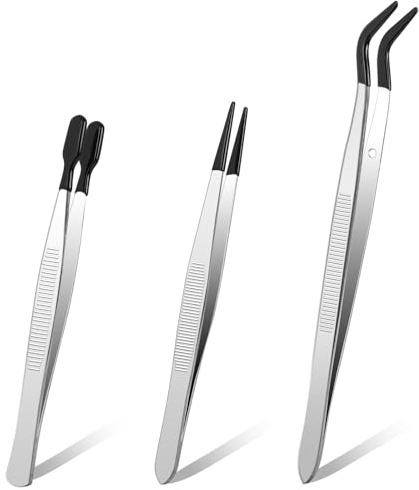 Set di 3 pinzette con punte in gomma per gioielli Tweezers pinzette in acciaio inox con rivestimento in silicone antistatico piatto curvo pinzetta per ciglia gioielli adesivi elettronica