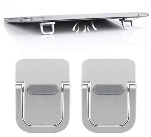 Giantree 2 Stück Mini Laptopständer, Portable Tastatur-Erhöhung, Faltbarer Unsichtbar Laptop Halterung für Schreibtisch Metall Faltbare Laptop-Füße mit Anti-Rutsch-Silikon(Silber)