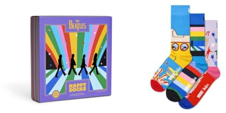 Happy Socks 3er pack The Beatles Socken - Beatles Editon Geschenkbox mit 3 lustige Socken für tolle Fans