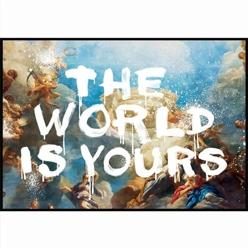 The World Is Yours Scarface Retro Trippy PSYCHEDELIC Malerei Poster und Drucke auf Leinwand Wandkunst Bild für Wohnzimmer 60x90cm (24x35in) mit Rahmen