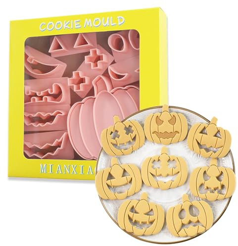 Flyftrey 10 Stück Halloween Keksausstecher Set, 3D Fondant Ausstechformen, Keksausstecher Plastik für Kinder, Kürbis, Hexe, Grabstein, Katze, Eule, Geist, Schädel