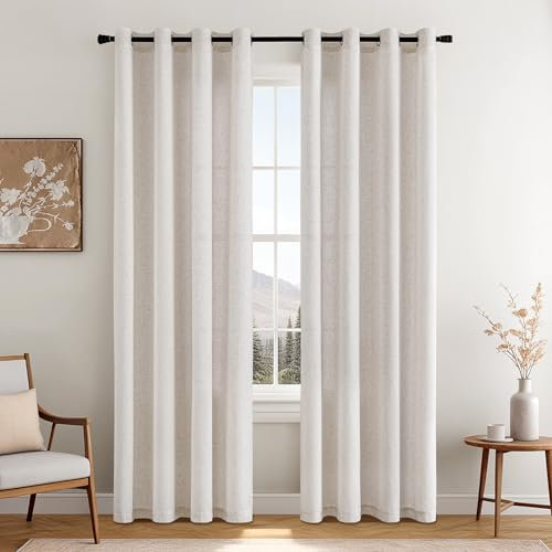 MIULEE Leinen Vorhang Halbtransparent mit Ösen 2er Set 140X220 cm, Natur Leinenvorhang Transparent für Wohnzimmer Schlafzimmer Fenster, Modern Leinengardine Voile Weiß Gardinen Leinenoptik