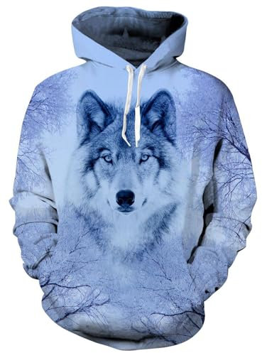 Fanient Pullover da Uomo Felpa con Cappuccio da Donna Cool Snow Wolf Pullover Felpa con Cappuccio in Pile con Cappuccio Felpe Street Style M
