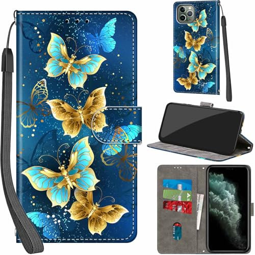 Haninsuze for iPhone 11 Pro 5.8-Inch Case PU Leather Wallet Book Flip Folio Stand View Magnetic Multi-Pattern Cover compatible with iPhone 11 Pro Phone Case (Four Butterfly)