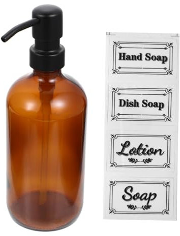 MUSISALY Botellas De Vidrio Para Jabón Líquido y Gel Ducha Con Bomba Inoxidable y Etiquetas Diseño Elegante Resistente Fugas Para Baño y Hotel