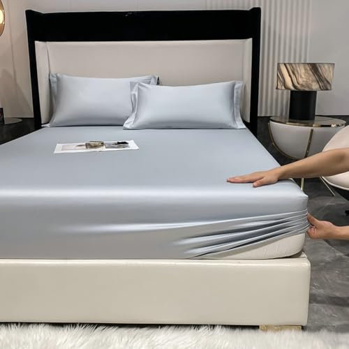 Mesnt Spannbettlaken 150x200cm Baumwolle, Einfarbig Spannbetttücher Bettlaken Weich und Knitterfrei, Wasserblau