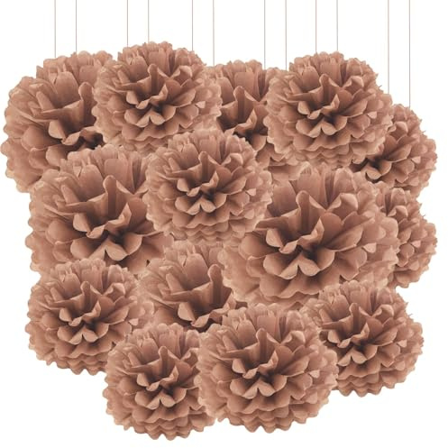 Pompons aus Seidenpapier, 15,2 cm, Braun, 20 Stück