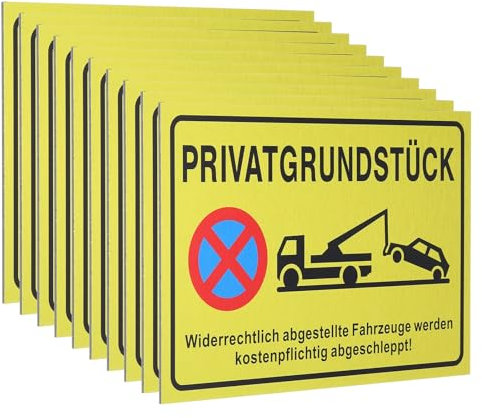 QUARKZMAN 10 Stück Parken Verboten Schild 30 x 20 cm Privatgrundstück Aluminium PVC Verbundplatte Warnschilder Parkende Fahrzeuge Parkplatzschild Hinweisschilder für Privatparkplatz Gelb