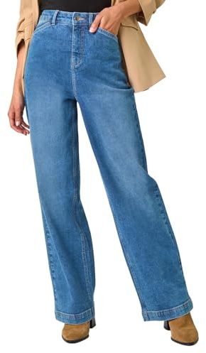 Roman Originals Wide Leg Jeans for Women UK Ladies Denim Trousers Palazzo Pants Jeggings Stretchy Cotton Summer Winter Smart Office Work Party Flattering Bottoms - Light Denim - Size 10