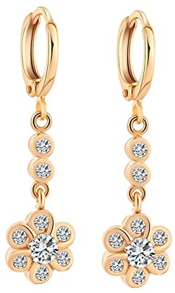 Bishilin Ohrhänger Damen Vergoldet, Ohrringe Hängend Blume mit Zirkonia Gold Ohrhänger Lang in Bijouterie