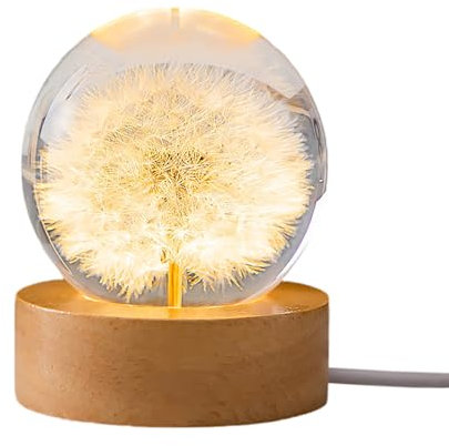 BestAlice Echter Löwenzahn-Briefbeschwerer, Echter Löwenzahn, Leuchtende Kristallkugel, Gelbes Gänseblümchen, Leuchtende Kristallkugel, Ewiger Blumen-Briefbeschwerer mit (A)