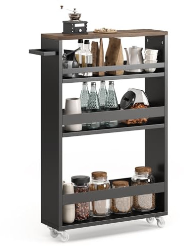 Xbro 3-stöckiges Nischenregal, Minimalistisch mit Rustikal, 4 Regale, 15 cm breit, Tragbar, Platzsparend, 50x15x80 cm, Schwarz