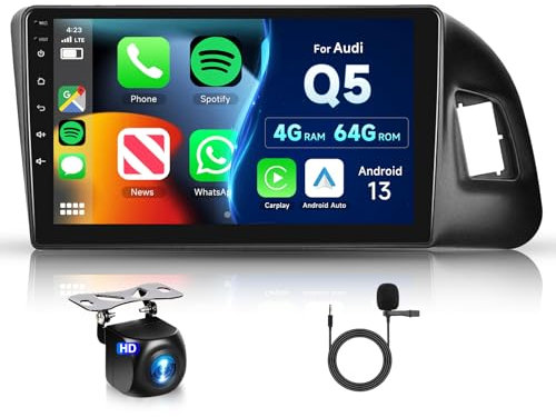 8 Core 4G+64G Autoradio für Audi Q5 2010-2018,Hodozzy 9 Zoll IPS Touchscreen Bildschirm Navi mit Wireless Carplay Android Auto, Android Radio 2 DIN Bluetooth DSP WiFi FM RDS Rückfahrkamera