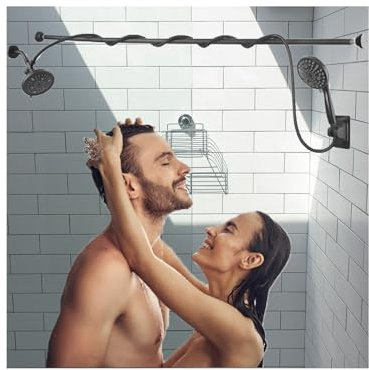 NJDQFA Système De Douchette Double avec 9 Réglages Douche À Main,Pommeau De Douche Double,Colonne De Douche Ensemble De Douche Set pour Couples,Noir
