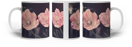 Tazza a forma di tulipano, in primavera, colori della stagione, 300 ml, in ceramica bianca, tazza da caffè/idea regalo