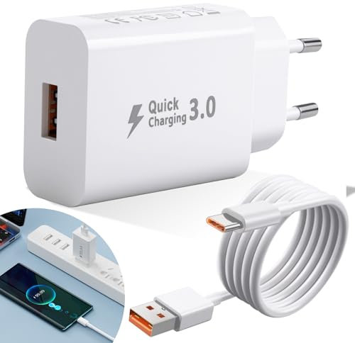 Cargador USB Carga Rapida para Samsung Galaxy A15 A14 A33 A34 S10 S8 S23 S22, Quick Charge 3.0 Cargador Movil con Cable Tipo C 2M Compatible con Xiaomi Redmi 12/Note 12/11/10/9/8/11T/Mi 11/10/9