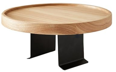 Mesa redonda con clip de brazo, altura ajustable, madera de caucho moderna, uso en interiores, mesa de bandeja para sofá
